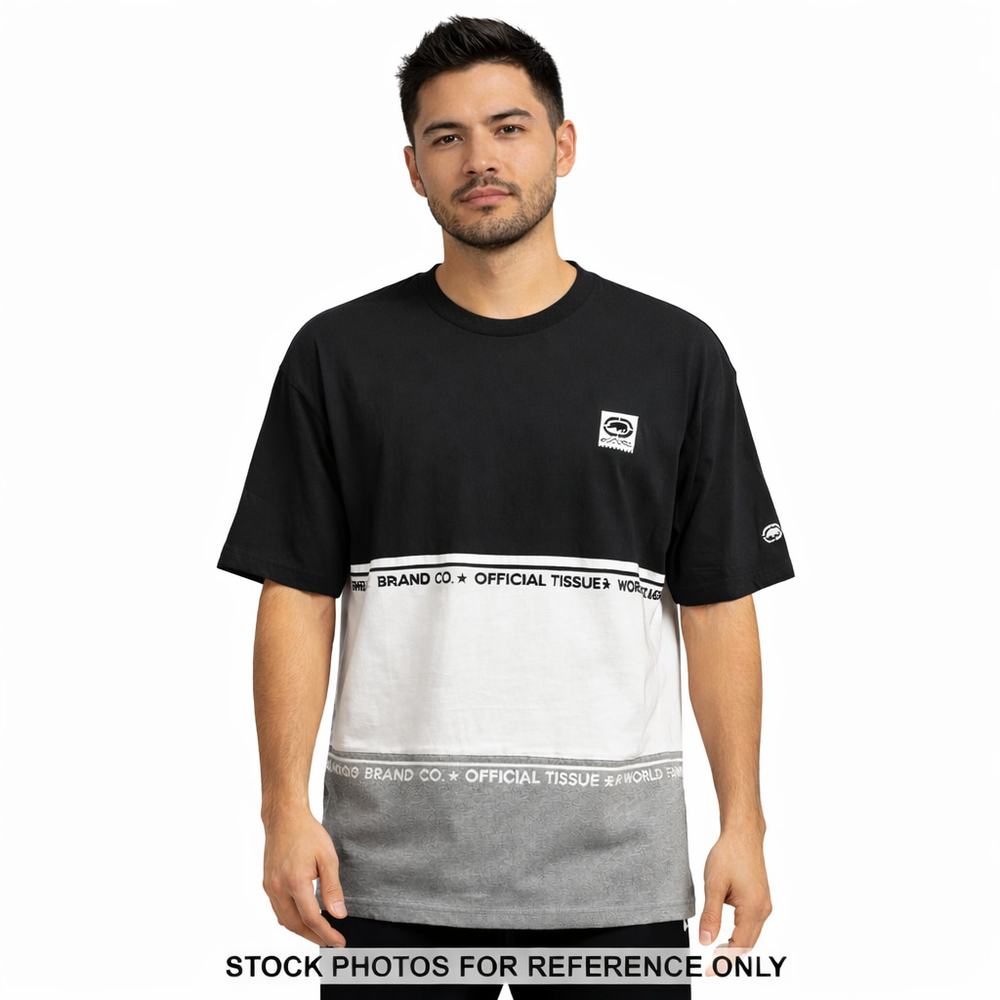 Ecko Unltd Colorblock Rhino Logo T-Shirt M Black White Gray Streetwear Graphic T